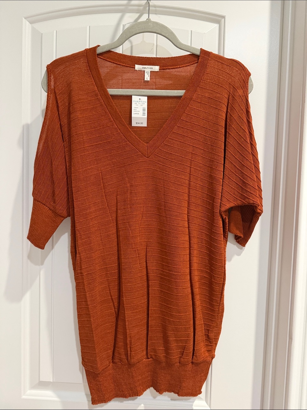 Maurices Rust Short Sleeve V-Neck Knit Top